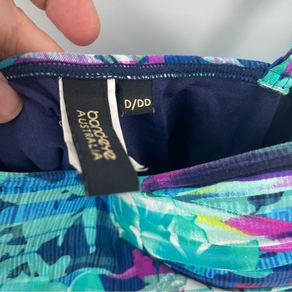 Bond-Eye Australia Size 10 Blue Green Tropical Floral Tankini Top Ruched Lined - Picture 5 of 8